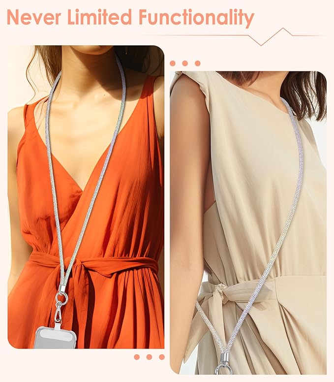 MoKo Universal Phone Lanyard, Metal Cell Phone Chain Crossbody Strap Anti-Theft Detachable Women Cellphone Lanyards Around The Neck with Patches for iPhone, Most Smartphones - Colorful