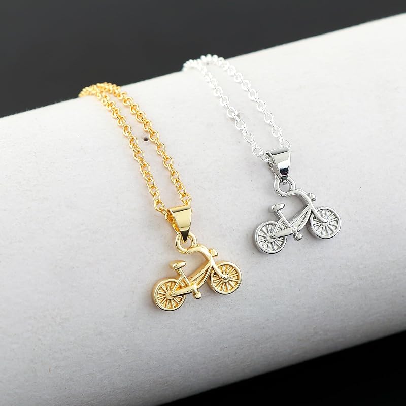 JOR Cycle Charm Pendant Necklace, Athlete Sport Charm, Men and Women Unisex Jewelry, Dainty Gold & Silver Plated Combo Chain 18 inch (Pack of 2)