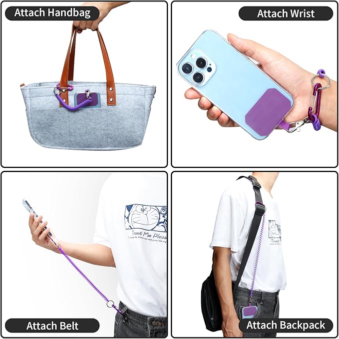 Phone Tether Lanyard Anti Theft Phone Strap with Carabiner Anti-drop Outdoor Skiing Hiking Cycling fishing Climbing fit iPhone and Most Cell Phone (Black+Purple)