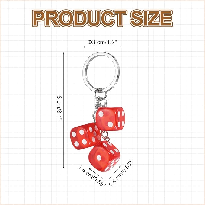 PATIKIL Lucky Dice Keychain Charm, Resin 3D Cube Square Mini Dice Keyrings with 3 Pendants for Bag