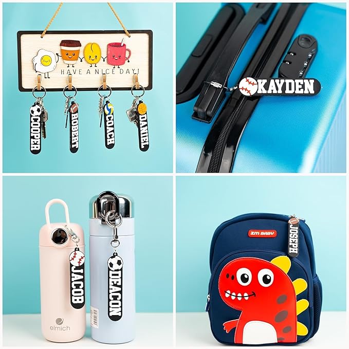 Custom Sports Bag Tag – Personalized Football, Baseball, Soccer, Basketball, Volleyball Name Tag – Durable PVC Luggage Tag for Kids, Athletes, Teams, Coaches (Classic)
