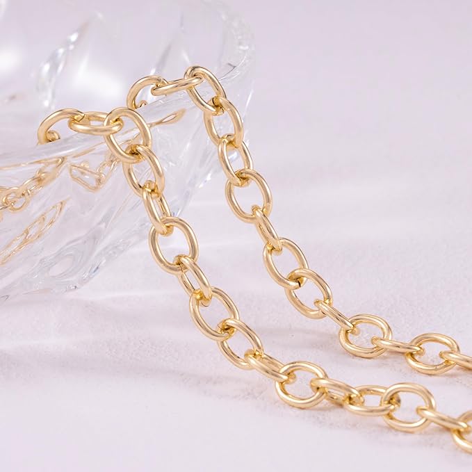 BORUINIE 33 Feet Gold Rolo Chains Aluminum Oval Link Chain Roll Bulk for DIY Jewelry Making