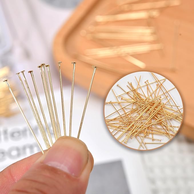 200pcs 30mm 14K Gold Filled Flat Head Pins DIY Crafts Beads Charms Earring Bracelet Jewelry Making Accessories Supplies