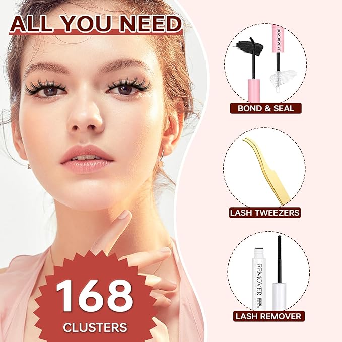 JOLIETIFY Lash Extension Kit, Manga Style, Faux Mink DIY Cluster Lashes 8-16mm, Waterproof Bond & Seal, Reusable Individual Lashes, Eyelash Tweezers, Lash Remover, Easy to Apply for Beginners