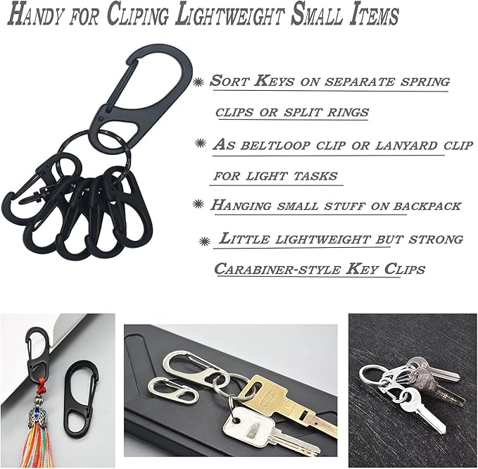 Small Carabiner Clips 1.25 inch/1.85 inch Snap Hooks with Fixed Eye Spring Gate Keychain Parocord Rope Clasps Accessories