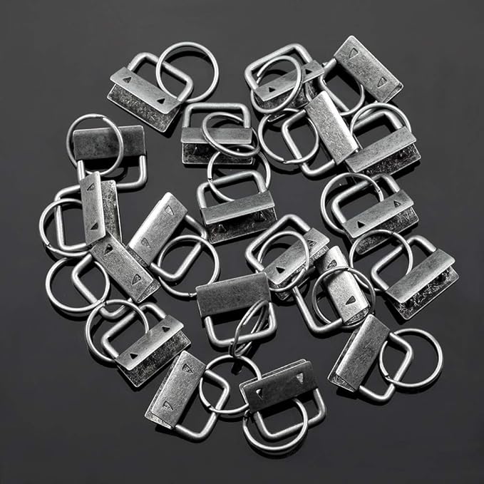 SPEEDWOX Key Fob Pliers and 20 Sets 1 Inch Key Fob Hardware with Keychain Split Rings Webbing Fabric Strapping Wristlet Set Dark Nickel Glass Breaking Pliers Tools with Rubber Tips