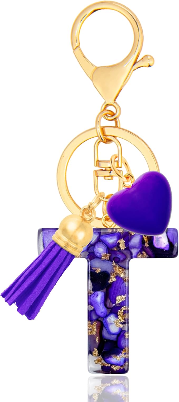 Initial Keychains for Women with Cute Heart Resin - Alphabet Letter Keychain for Bag, Backpacks, Purse or Car key