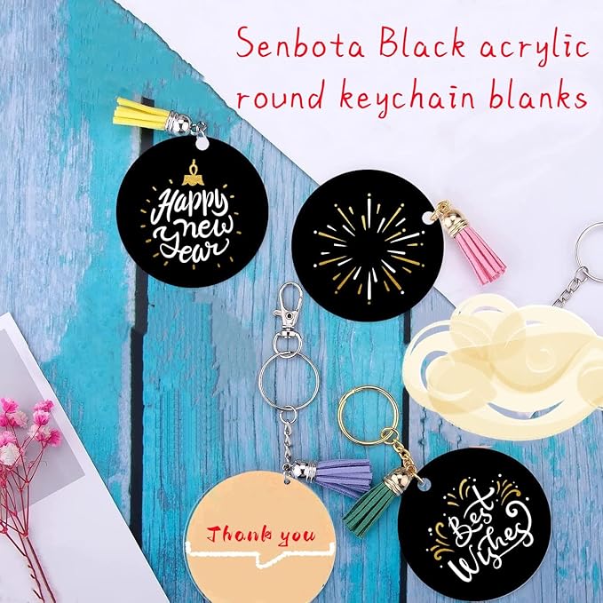 240 Pieces Bulk Black Acrylic Keychain Blanks Tag Accessories for Everyday DIY Crafts