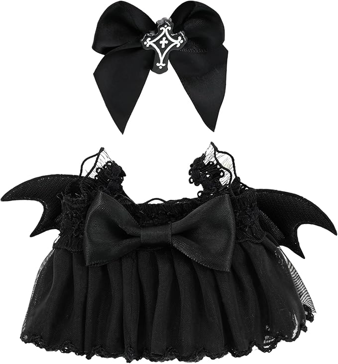 Clothes for Labubu 17cm Collectible Doll (No Doll Included), 2-Piece Little Witch Outfit Set (Dress & Hair Clip), Black Lace Costume Accessories