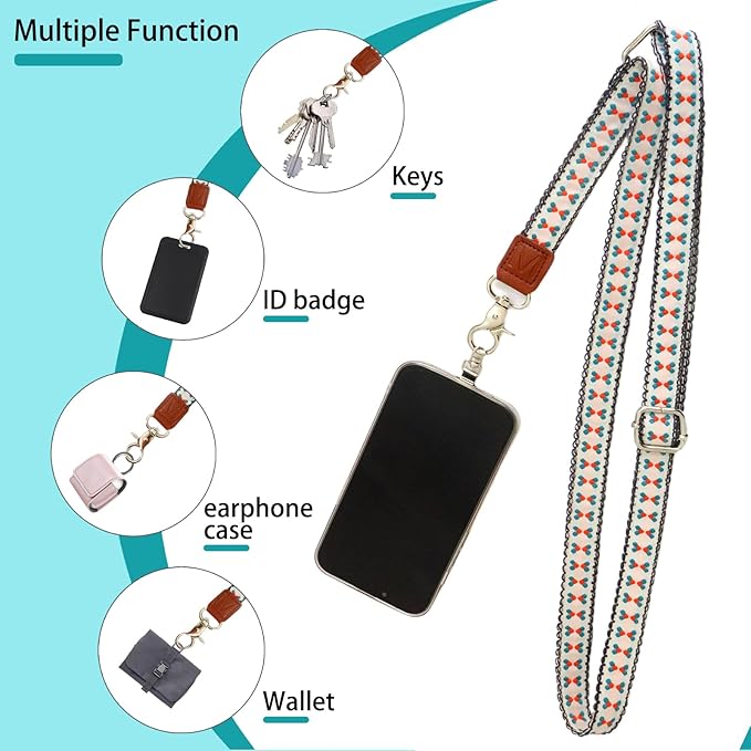 LEMEDE Wrist Keychain and Adjustable Phone Lanyard, Silver Hook Phone Crossbody Strap with 360° Rotating Phone Pads