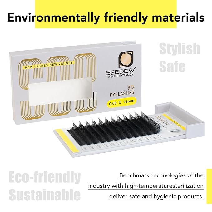 SEEDEW 3D-Double Tips Lash Extensions, 0.07mm D Curl MIX8-15mm 12 Rows/Tray, W Shape 3DD Flat Stem, PBT Natural Eyelashes for Beginner Artist, Lash Tech, Beauty Salon(3DD-Matte Black-0.07-D-MIX8-15mm)