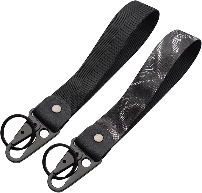 2 Pcs Classic Black & Floral Keychain Wristlet Lanyard for Women couples, Flower Wristlet Strap for Keys Hands-Free Wearable