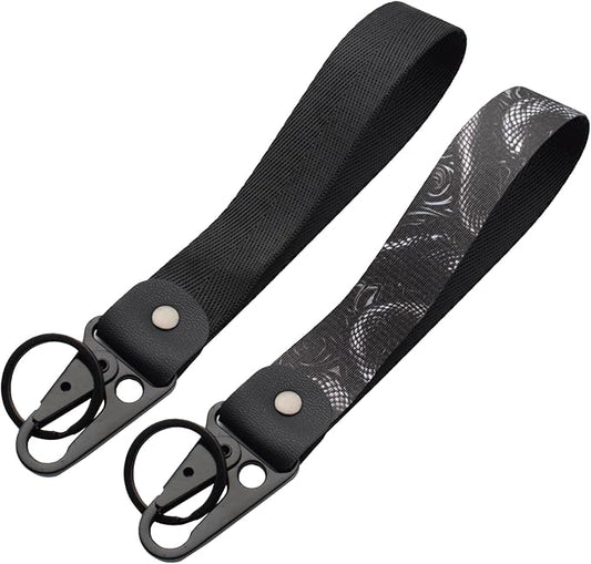 2 Pcs Classic Black & Floral Keychain Wristlet Lanyard for Women couples, Flower Wristlet Strap for Keys Hands-Free Wearable