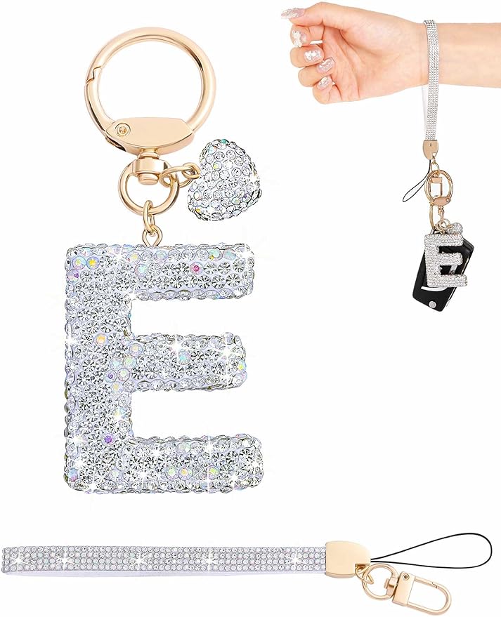 Initial Keychain for Women Girls,Bling Letter Key chain Initial with Heart,Pink Keychain Charms for Backpack Handbag