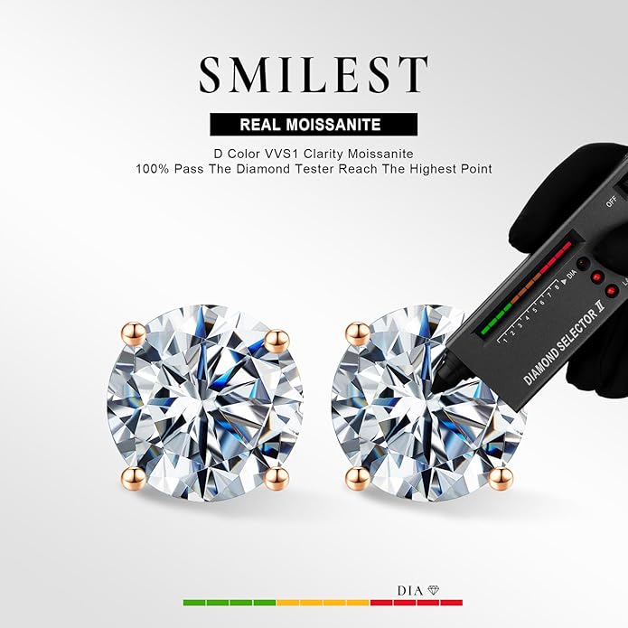 SMILEST 0.2-4ct Moissanite Screw Back Earrings, D Color VVS1 Clarity Lab Created Moissanite 14K White Yellow Rose Gold Ruthenium Vermeil 925 Sterling Silver Moissanite Earrings for Women Men Jewelry Gifts