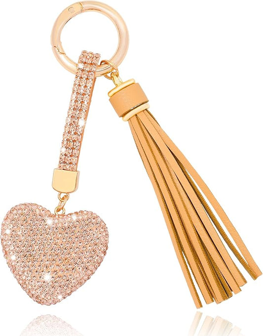 Heart Shape Rhinestone Glitter Keychains for Women Charms Purse Crystal Tassel Car Key Rings Backpacks