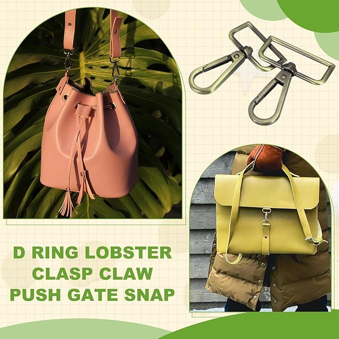 Swivel Snap Hooks, Metal D Ring Keychain Lanyard Clip Hook Lobster Clasp Claw Push Gate Clip - Fitting for(Purse Making - Sewing - DIY Crafts) 6 Pcs & 1.5" & Bronze Patina