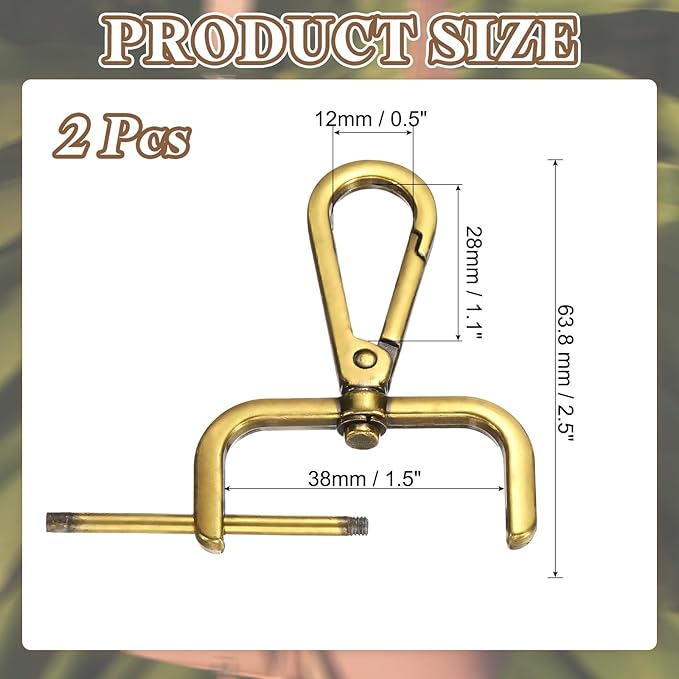PATIKIL 1.5 Inch Swivel Clasp Hooks, 2 Pcs Detachable Snap Hook Swivel Lobster Claw Clasps with Screw Bar for Bag Strap Purse Lanyard DIY Craft Hardware, Bronze