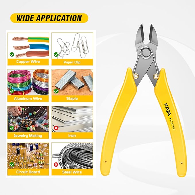 KATA 6 Inch Stainless Steel Wire Cutter, Heavy Duty Side Cutter, Flush Cutters, Micro Cutter Sprue Cutting Pliers for Cutting Electronics, Jewelry Making, Metal Wire, Crafting