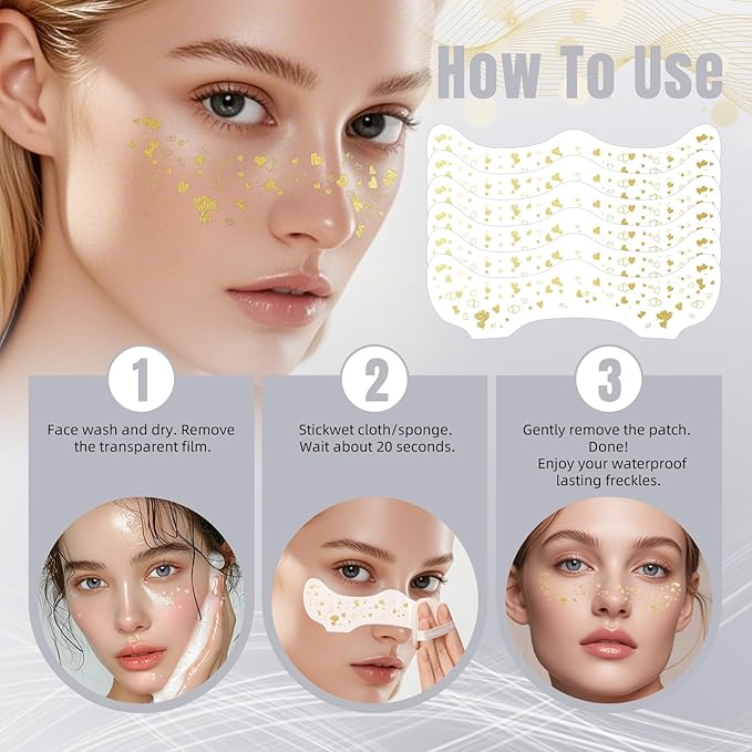 Glitter Freckles - Silver Face Glitter, 6PCS Face Fake Freckles, Sweatproof Glitter Freckles Face Tattoo, Faux Face Jewels for Women, Party Makeup Accessory Face Glitter for Kids, Cute Face Glitter