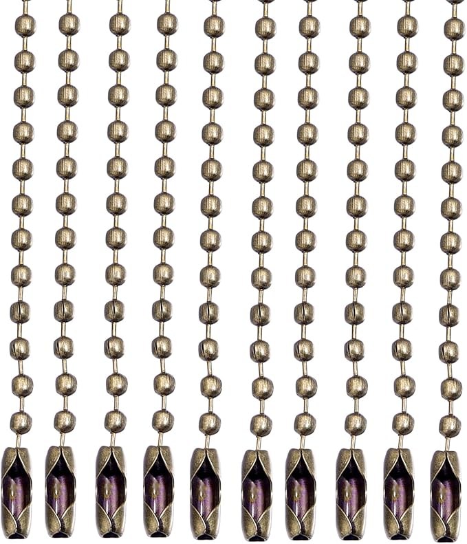 Lemonkey 10Pcs Ball Beads Chain Bulk,Bronze Keychain Rings Metal Chain,4 Inch Dog Tag Metal Small Chain with Connectors for Hanging Decoration
