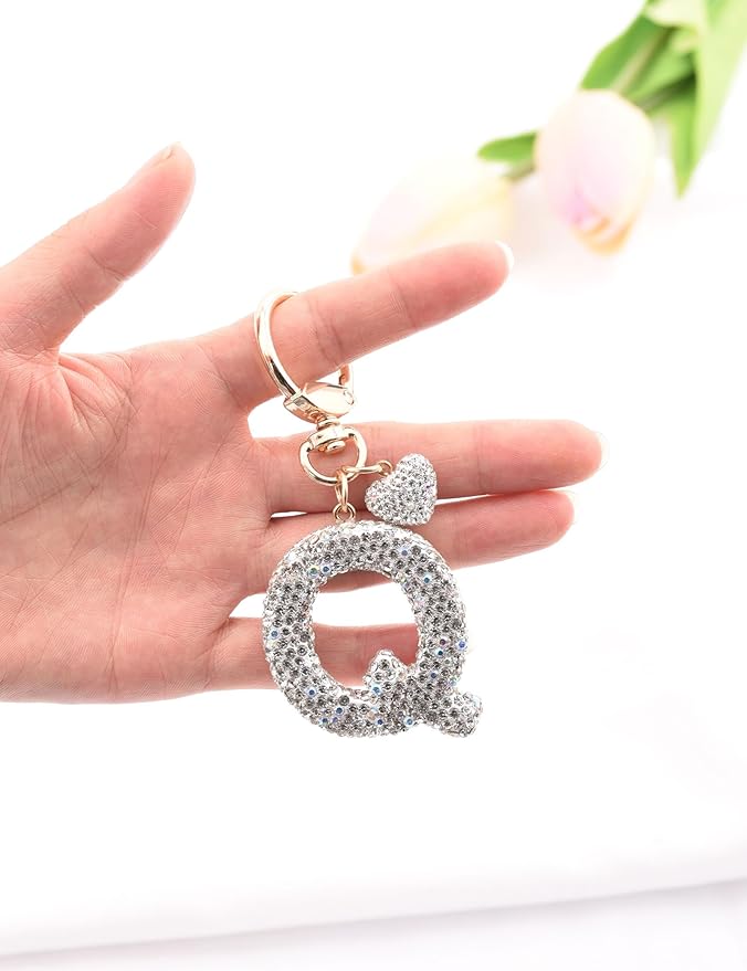 Initial Keychain for Women Girls,Bling Letter Key chain Initial with Heart,Pink Keychain Charms for Backpack Handbag