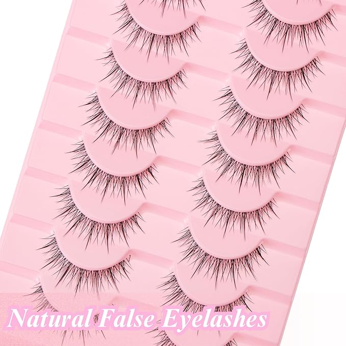 outopen 10 Pairs Manga Lashes Natural Look False Eyelashes Wispy Spiky Anime Lashes Korean Japanese Asian Style Cosplay Fake Eyelashes with Clear Band