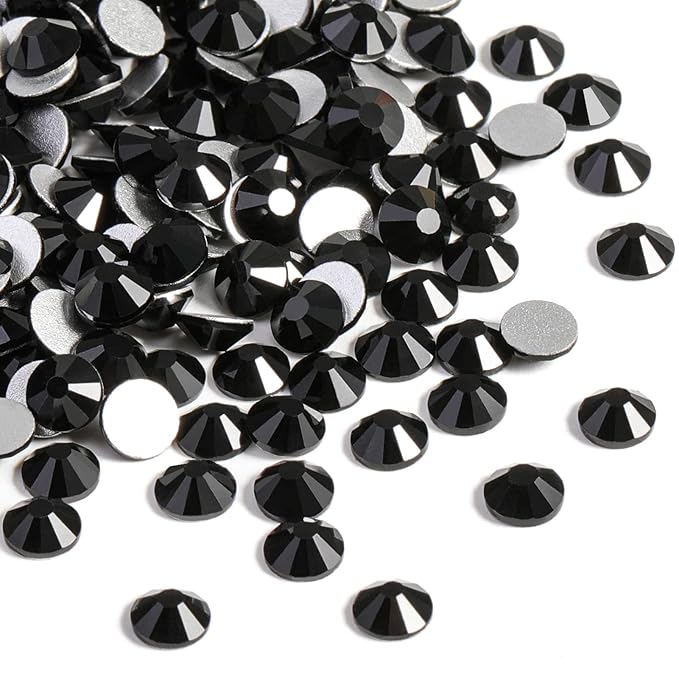 Beadsland Flat Back Crystal Rhinestones Round Gems for Nail Art and Craft Glue Fix, Black, 10mm, SS50/144pcs