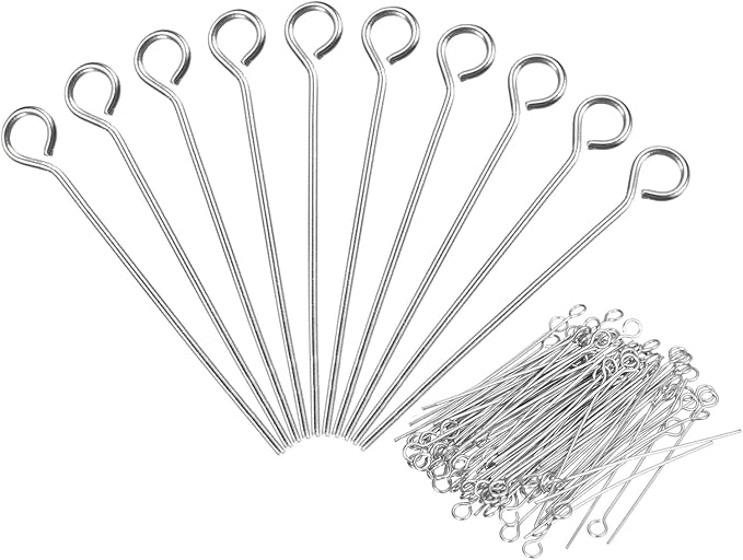 PATIKIL 200Pcs 304 Stainless Steel Jewelry Eye Pins 35mm 22 Gauge Silver Open Eye Pins for Jewelry Making DIY Craft Necklaces Bracelets Earrings