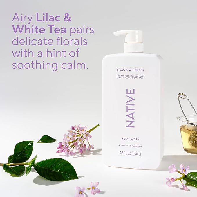 Native Sulfate Free Body Wash Contains Naturally Derived Ingredients | for Women & Men| Lilac & White Tea, 36 oz