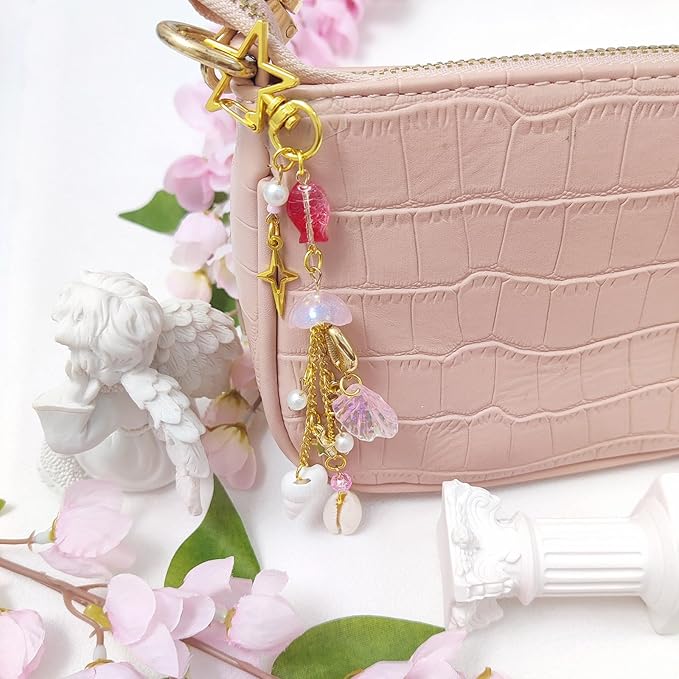 Y2K Aesthetic Keychains for Women Cute Flowers Star Cake Jellyfish Keychins Charms Kawaii Bag Purse Decor
