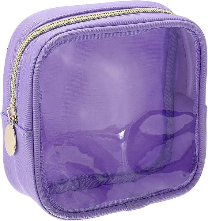 uxcell Clear Makeup Bag Small Cosmetic Bag Case Transparent Toiletry Organizer with Zipper, Portable Makeup Pouch for Daily Use Travel, Mini, Lavender