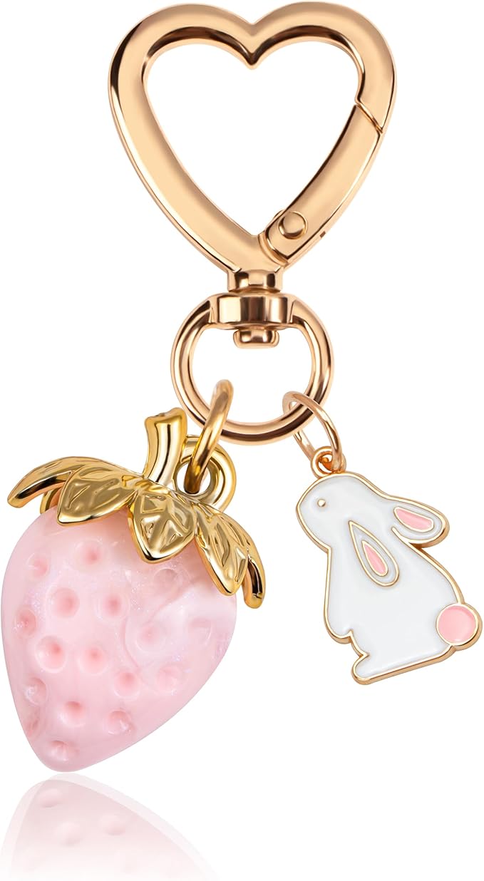 Wikavanli Cute Strawberry Keychain,Bag Charms,Kawaii Heart Flower Daisy Key chains Accessories Decor for Women Girls Purse
