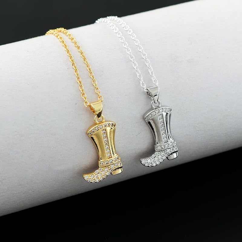 JOR Ladies Boot Charm with CZ Pendant Necklace, Style & Fashion Charm, Women Jewelry, Dainty Gold & Silver Plated Combo Chain 18 inch (Pack of 2)