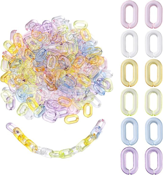 LiQunSweet 600Pcs 6 Colors Acrylic Linking Rings Quick Link Connectors Hook Chain Links Colored Link Connectors for Jewelry Making
