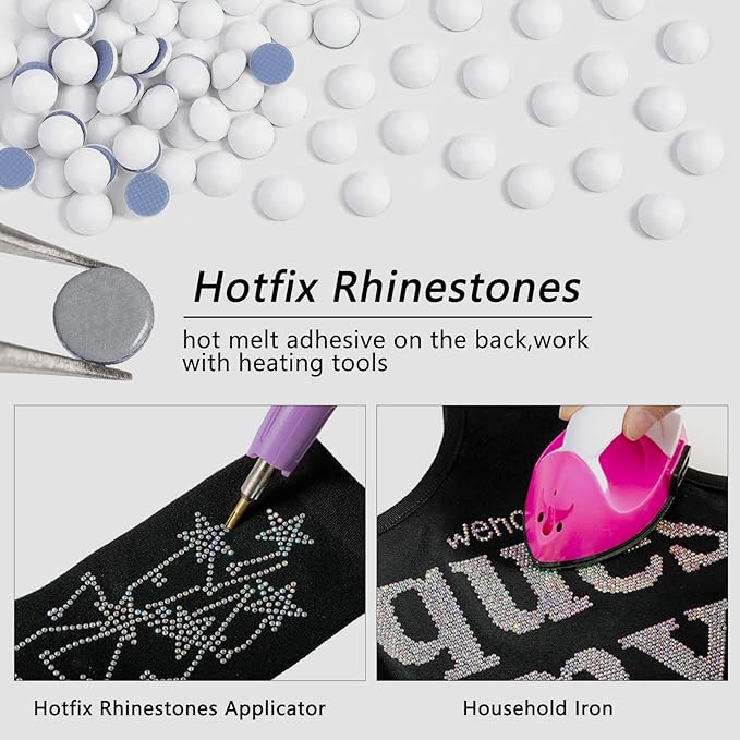 Beadsland Hotfix Rhinestones, 1440pcs Flatback Crystal Rhinestones for Crafts Clothes DIY Decoration, Chalk White, SS20, 4.6-4.8mm