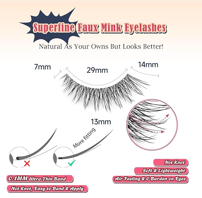 Natural Lashes 14MM Fake Eyelashes Cat Eye Lashes with 0.03MM Thin Band Soft Eyelashes Pack Siligli False Lash Strips 7 Pairs