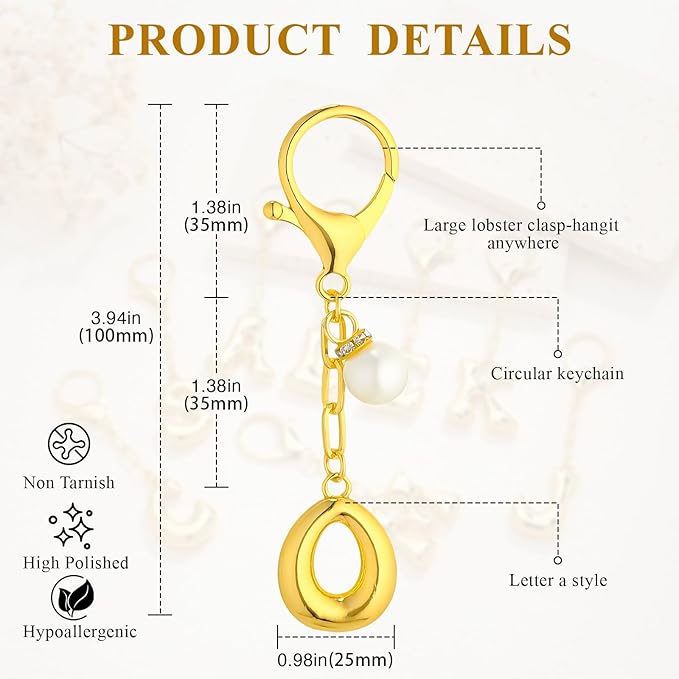 VICKHU Gold Plated Bubble Initial Letter Cute Keychain for Women Car Key Purse Decorative Keyring Handbag Charms Fashion