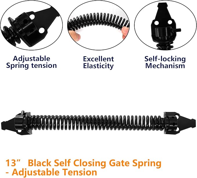 13 inch Self Closing Gate Door Spring Hardware for Wooden and Vinyl Fence with Adjustable Tool,Steel,Black