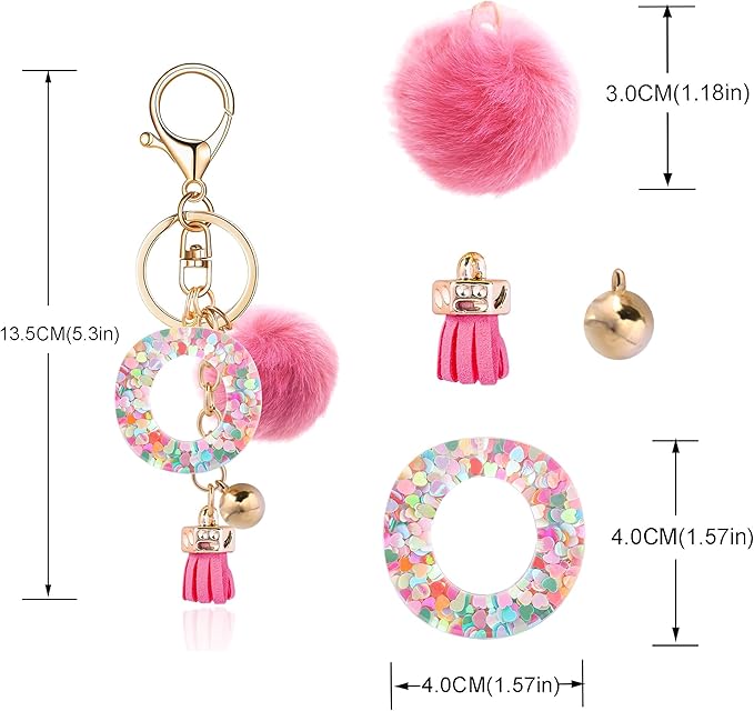 Resin Alphabet Initial Letter Keychain Keyring for Women Purse Handbags With Fur Ball Pom