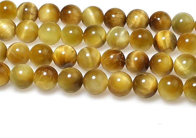 MJDCB Natural Stone Beads 10mm 35pcs Round Golden Tiger's Eye Loose Gemstone Bead Charms for Jewelry Making Bracelet Necklace Earring Pendant