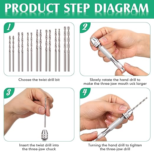 Mudder 57 Pieces Micro Hand Drill Bits Set with Pin Vise 46 Pcs Pin Vise Hand Twist Drills and 10 Pcs PCB Mini Cutting Bits for Resin Polymer Clay Craft DIY Jewelry(Silver)