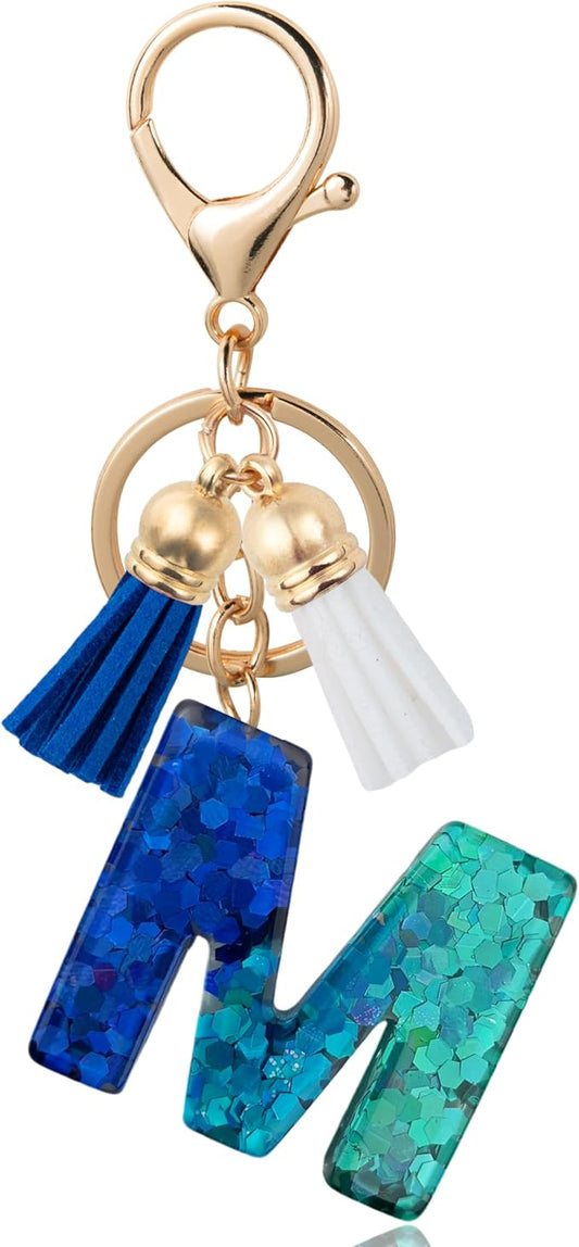 Initial Letter Keychain Cute Resin with 2 PU Tassel, Letter Keychain for Backpack Charms, Initial Keychains for Women