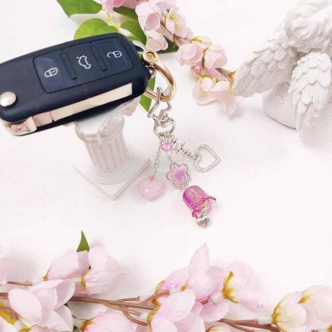 Y2K Aesthetic Keychains for Women Cute Flowers Star Cake Jellyfish Keychins Charms Kawaii Bag Purse Decor