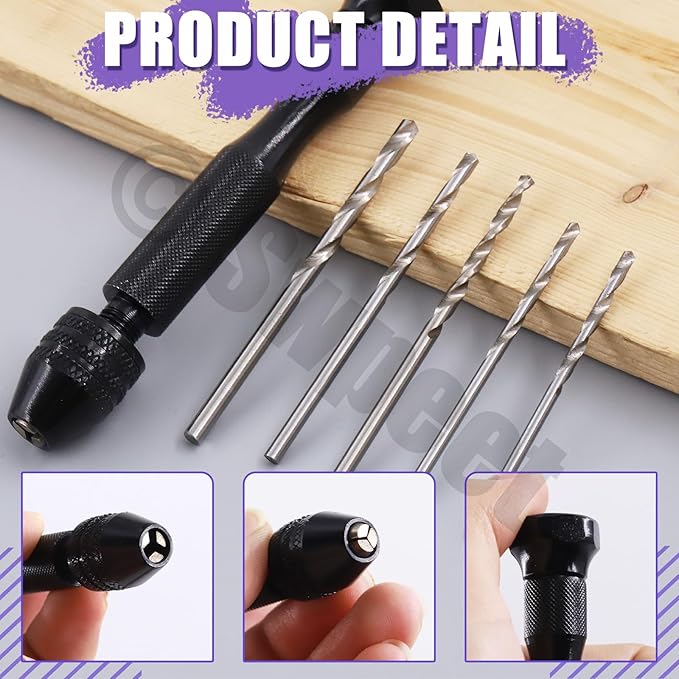 Swpeet 492Pcs Pin Vise Small Push Hand Drill and 0.8-3mm Drill Bits Set with Tweezer and 4/5/6mm Eye Screws Assortment Kit, Hand Drill for DIY Keychain, Jewelry Making, Resin Polymer Clay Craft