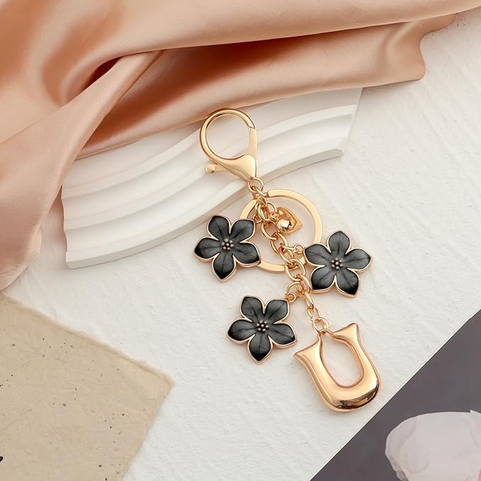 Snycler Bubble Initial Keychain Graceful Flower for bags car remote–A-Z Letter Charms for Women