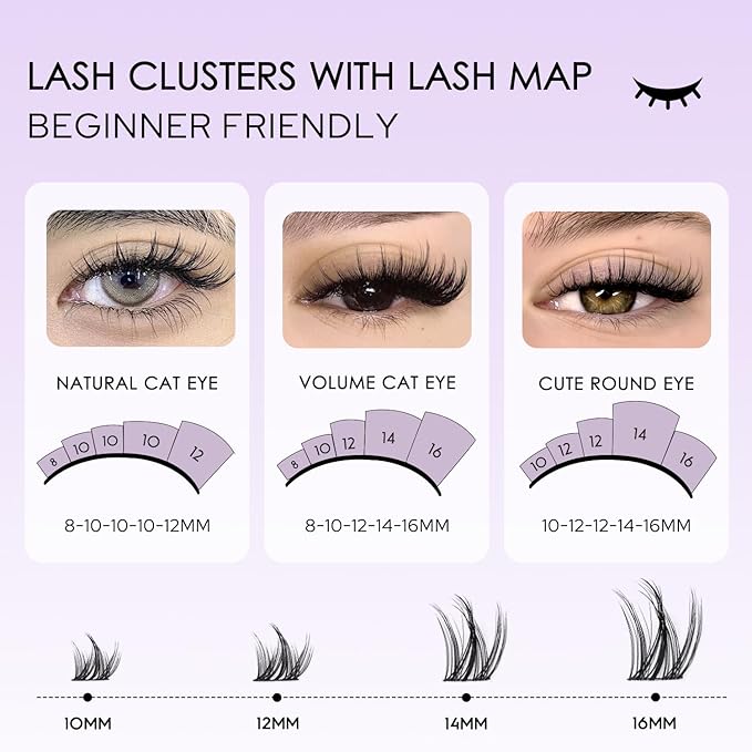SOFENIDA Natural Lashes Cluster Manga Lash Clusters Kit 8-16mm Lash Extension Kit Eyelash Extension Wispy Lash Clusters Individual Lash Wispy Eyelashes Clusters with Lash Glue&Tweezers