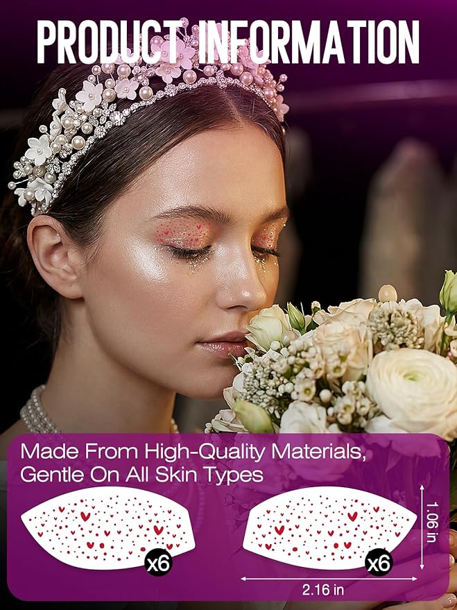 Eye Speckles & Glitter Freckles Makeup Patches, Temporary Eyeliner Stickers with Pink Bow Designs, Cute Makeup Accessories for Women, Cosmetic Glitter for Face(6 Pairs)