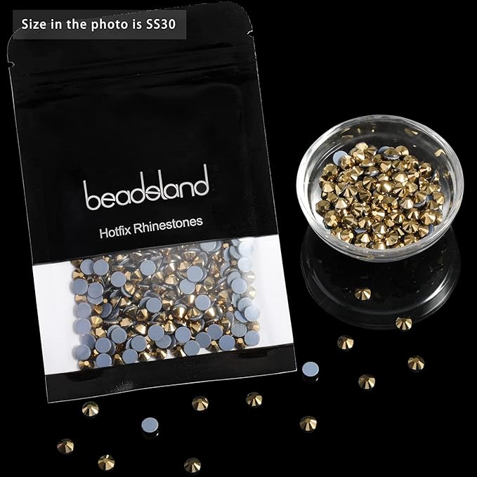 Beadsland Hotfix Rhinestones, 1440pcs Flatback Crystal Rhinestones for Crafts Clothes DIY Decorations, Aurum, SS20, 4.6-4.8mm