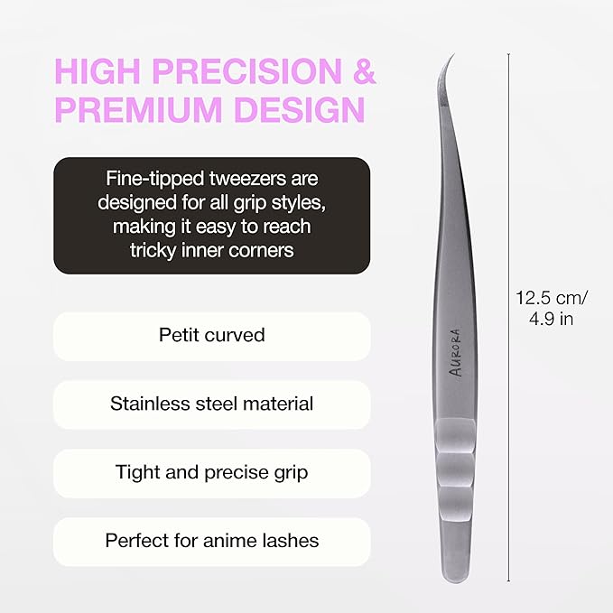 Curacoro Lash Tweezers - LashSmith Fine-Tipped Lash Extension Tweezers for Wispy Sets & Wet-Look Lashes